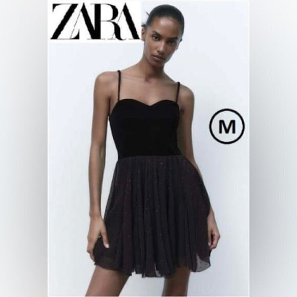 Zara, Ladies Velvet Dotted Mesh Dress - Black. Size: M. NWT. - Picture 15 of 16
